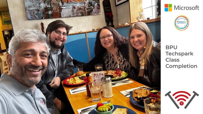 Technology for Tomorrow's Board Member, Denise, Executive Director, Vijay, and Program Manager, Maliki, welcome Microsoft's representative Michelle Schuler.