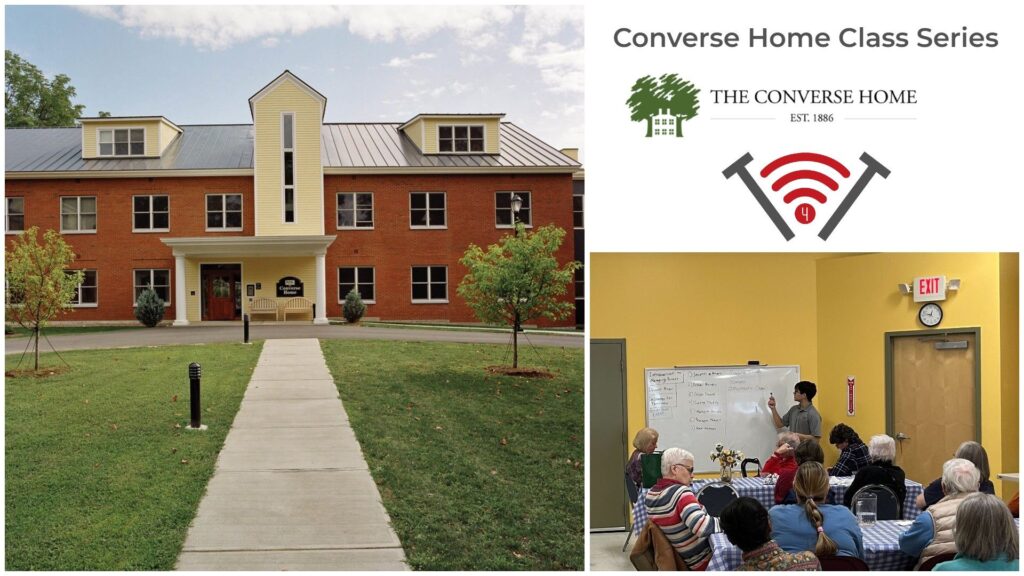 Converse home location with a trainer teaching a class to older adults