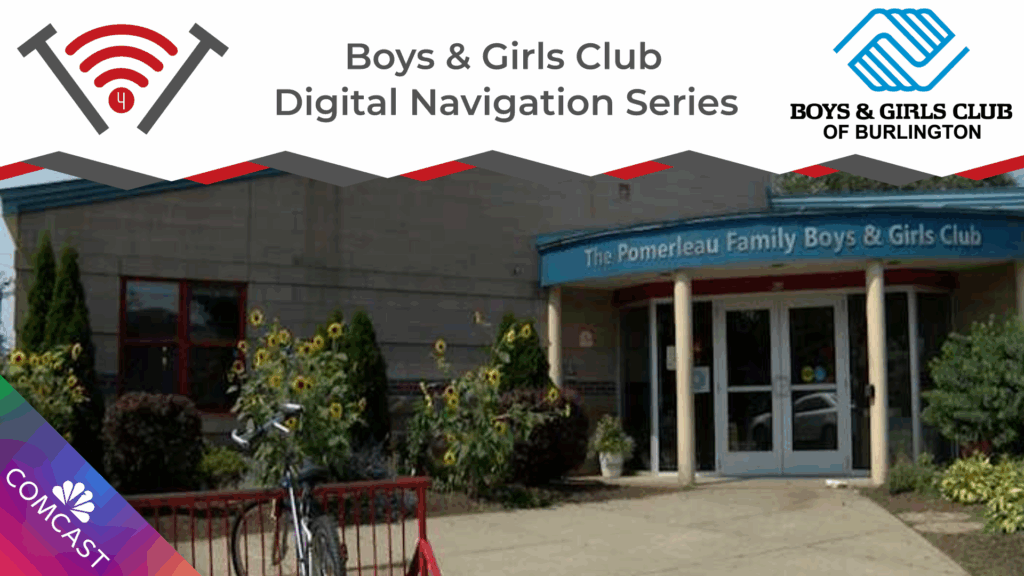 Boys & Girls Club Burlington Vermont Outside with logos featuring Technology for Tomorrow and the Boys and Girls Club of Burlington, Vermont.